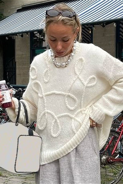 Loose Casual Solid Crew Neck Long Sleeve Knit Sweater