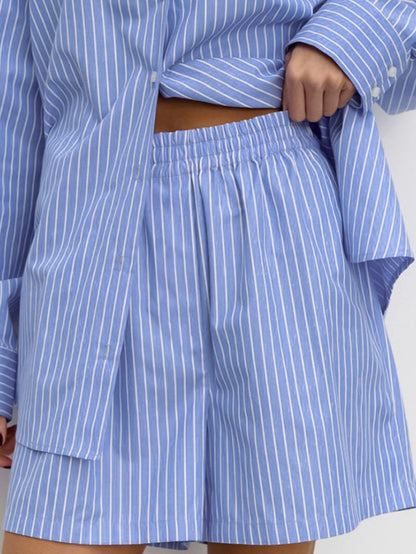 Chic Striped Cotton Casual Set  Blouse