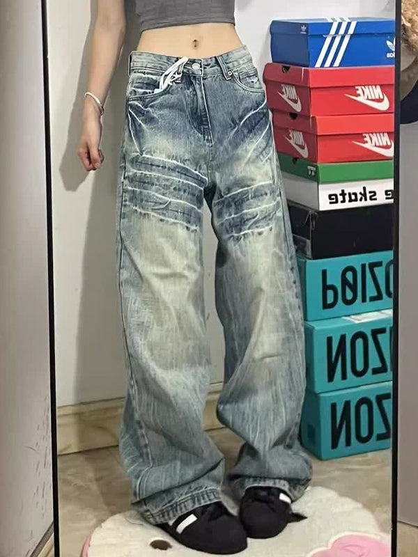 Washed Retro Straight Tube Boyfriend Jeans