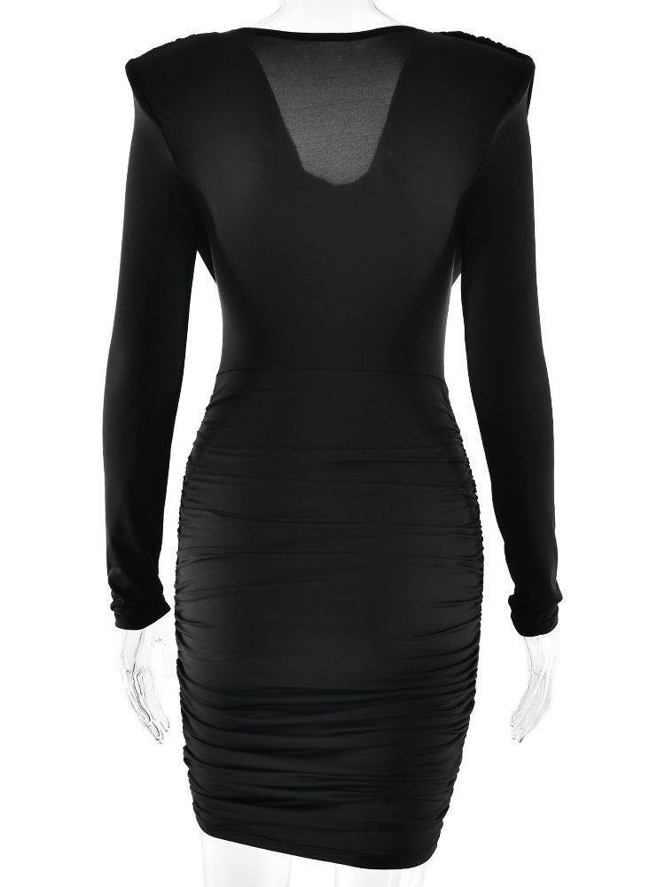 Modern Ruched Mini Dress With Deep V Neck For Women 2026