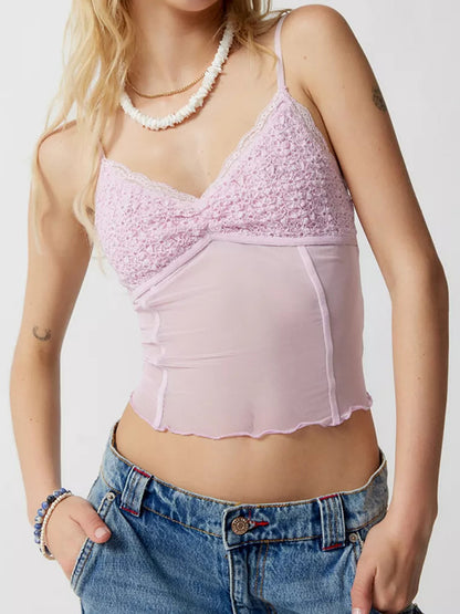 Plain Mesh V Neck Slim Fit Cami Top