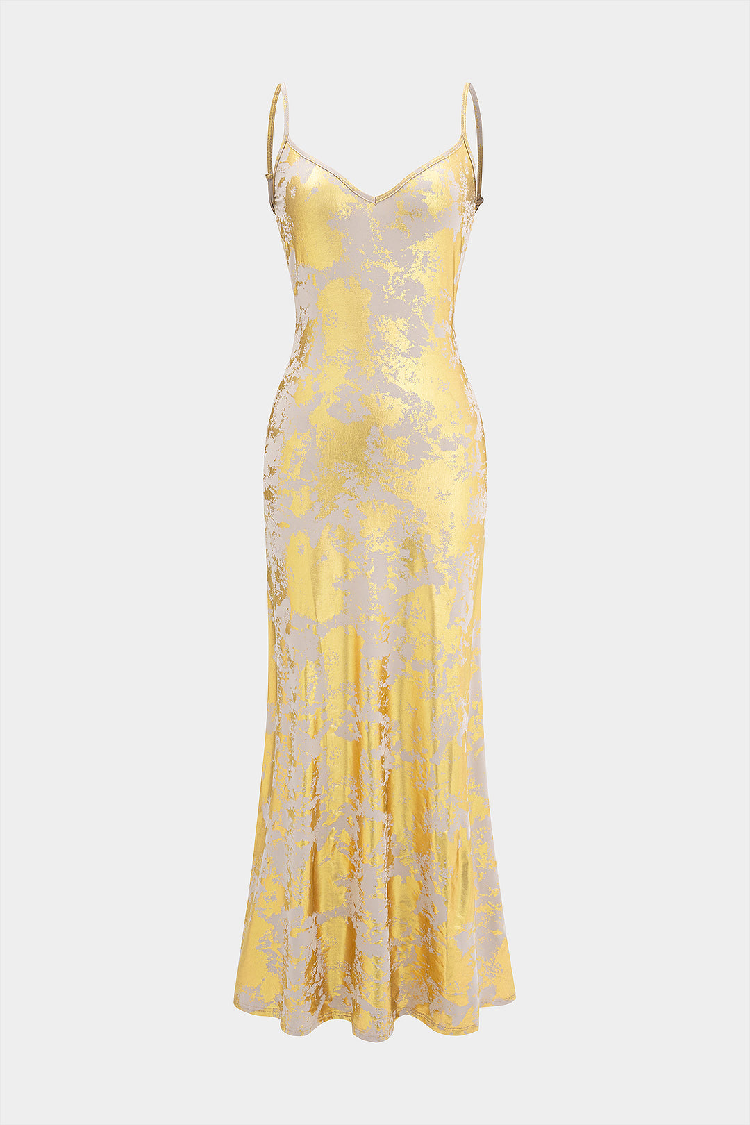 Metallic V-Neck Backless Slip Sleeveless Maxi Dress