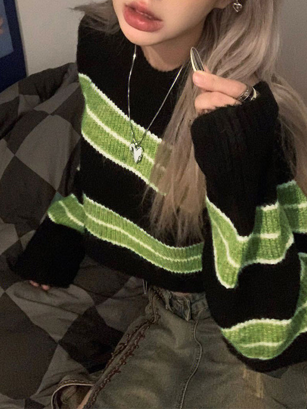 Short Knit Stripe Loose Sweater