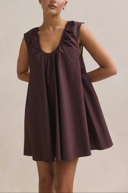 Fashionable Polka Dot Print U-neck Sleeveless Loose Mini Dress