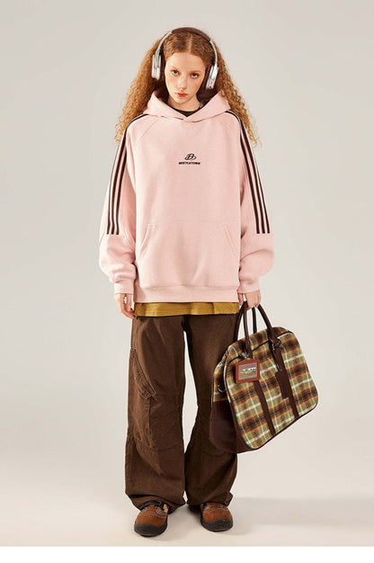 Striped Gray Raglan Sleeve Hoodie