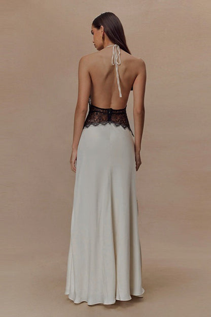 Sexy V Neck Backless Lace Dress