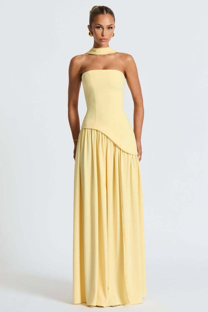 Solid Bustier High Slit Formal Dress