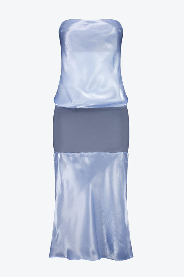 Radiant and Dazzling Metallic Color-block Knit Panel Strapless Midi Dress