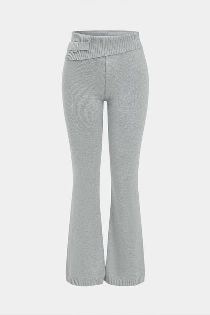 Solid Knit Hooded Top And Asymmetrical Pants Set