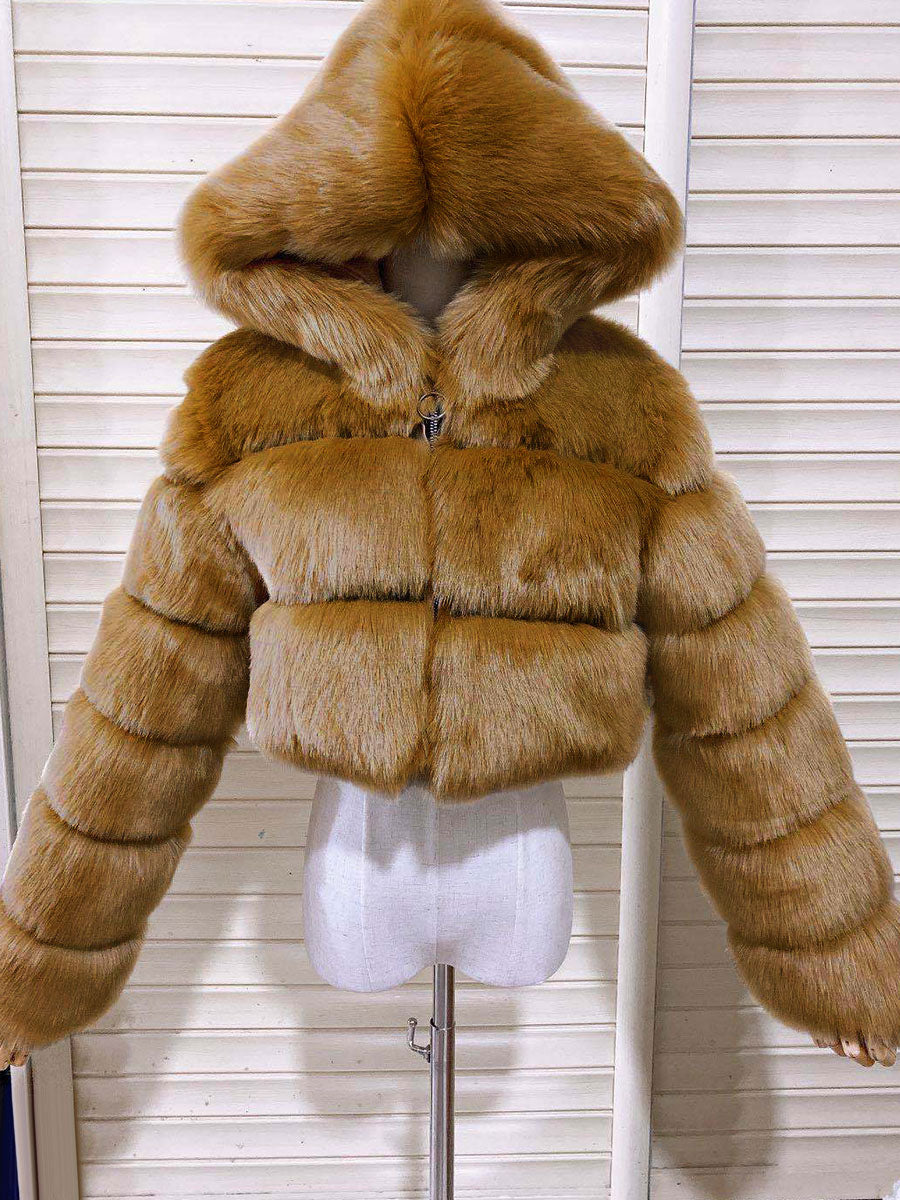 White Faux Fur Jacket With Hood Hot Girls Short Coats Winter Outerwear For Women 2026