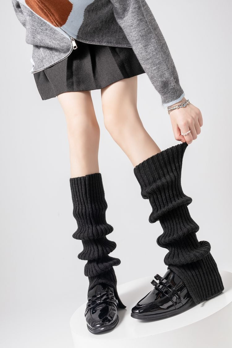 Vertical Stripe Chunky Slouch Split Hem Leg Warmers