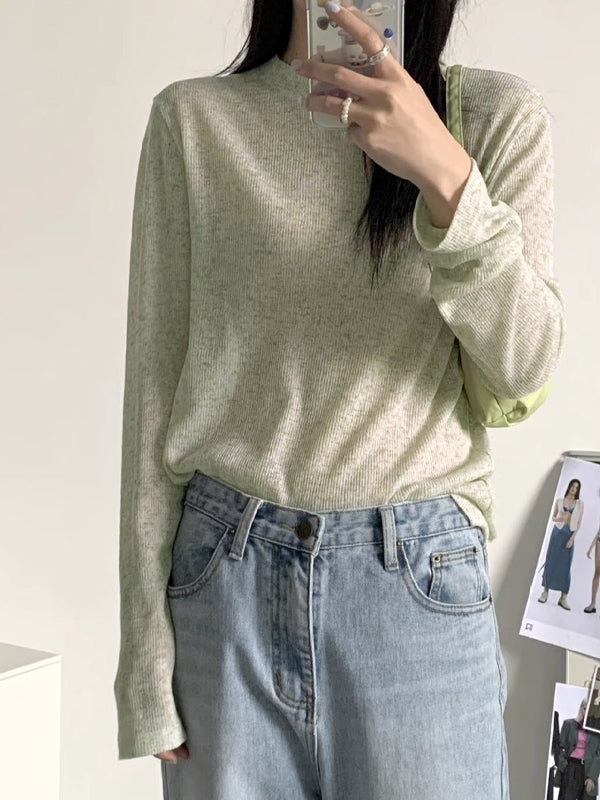 Plain Crewneck Casual Thin Long Sleeve Knits