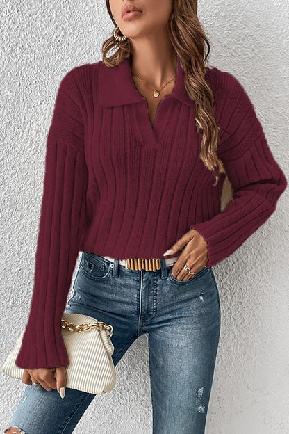Fashion Lapel Knit Sweater