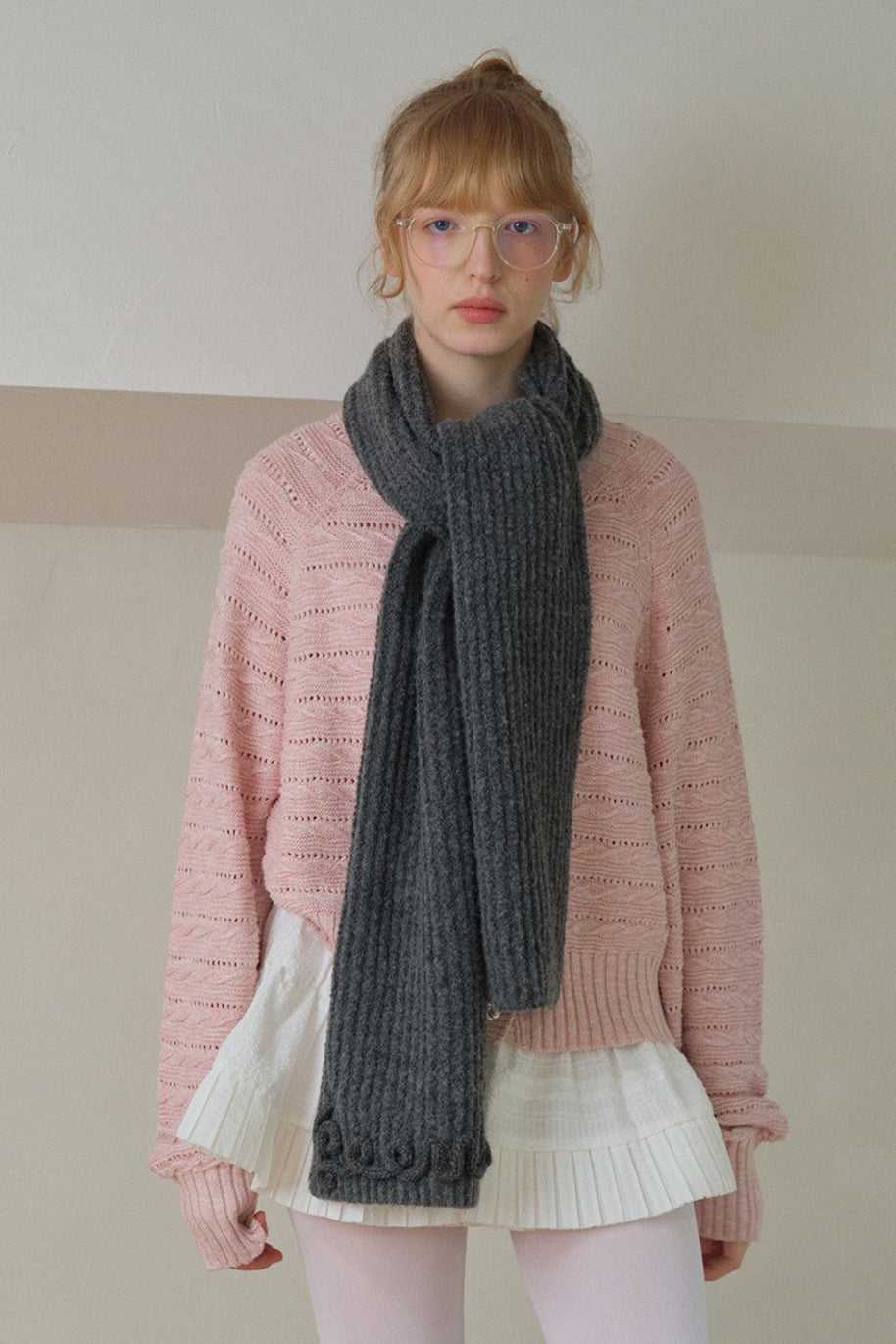 Wool Blend 3D Hand-Crocheted Letter Solid Scarf