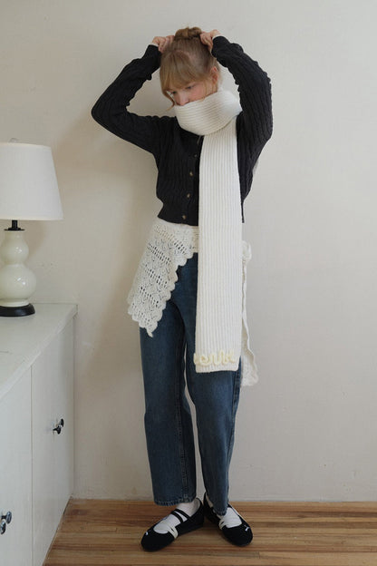 Wool Blend 3D Hand-Crocheted Letter Solid Scarf