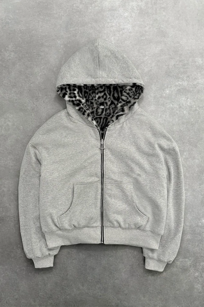 Reversible Leopard Print Zip Loose Vintage Hoodie