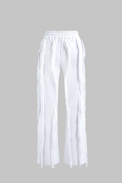 Bustier Slip Bodysuit And Fringe Tie Front Wide Leg Trousers Set