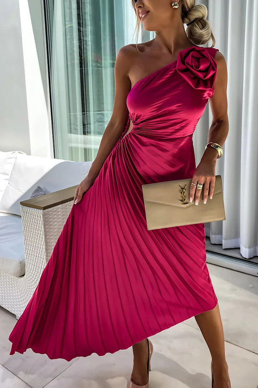 Women's One-Shoulder Pleated Elegant Dress – Flowing Evening Gown