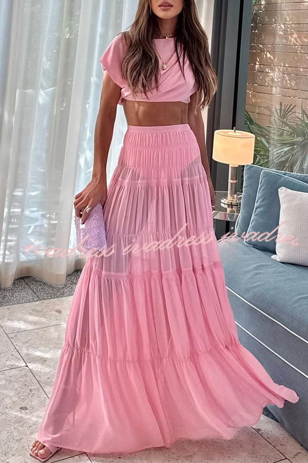 Stunning Chiffon Elastic Waist Layered A-line Maxi Skirt