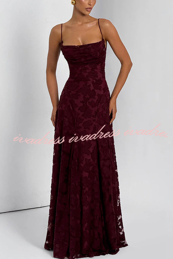 Francis Floral Burnout Jersey Fabric Cowl Neck Back Lace-up Maxi Dress