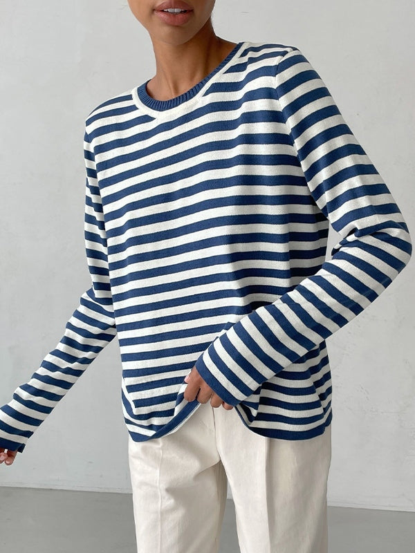 Striped Crew Neck Knit Sweater