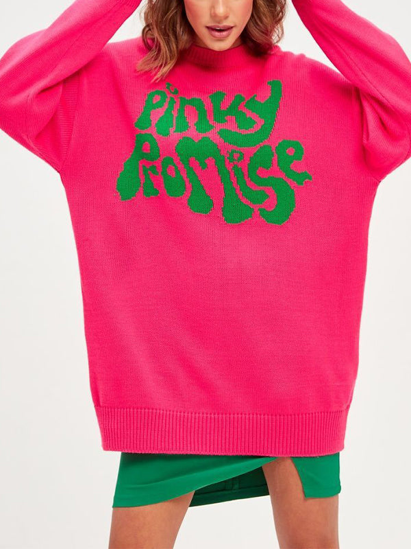 Contrast Color Letter Print Pull Over Sweater