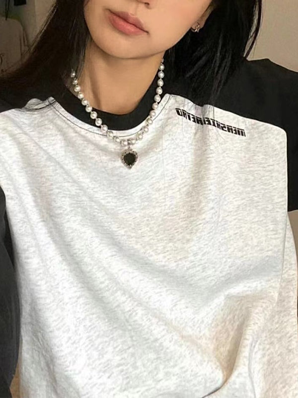 Contrast Color Raglan Print Embellished Sweatshirt