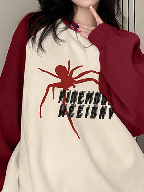 Contrast Color Spider Print Raglan Sweatshirt