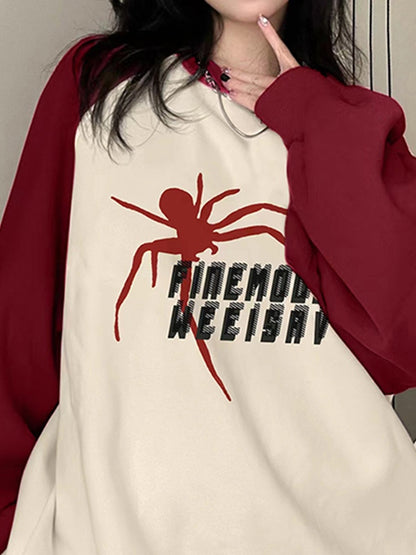 Contrast Color Spider Print Raglan Sweatshirt