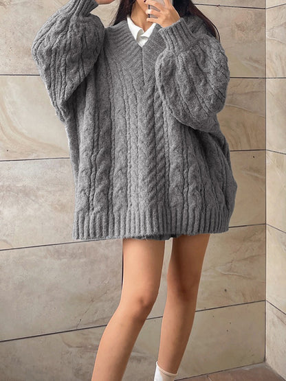 Twist Design V Neck Loose Sweater