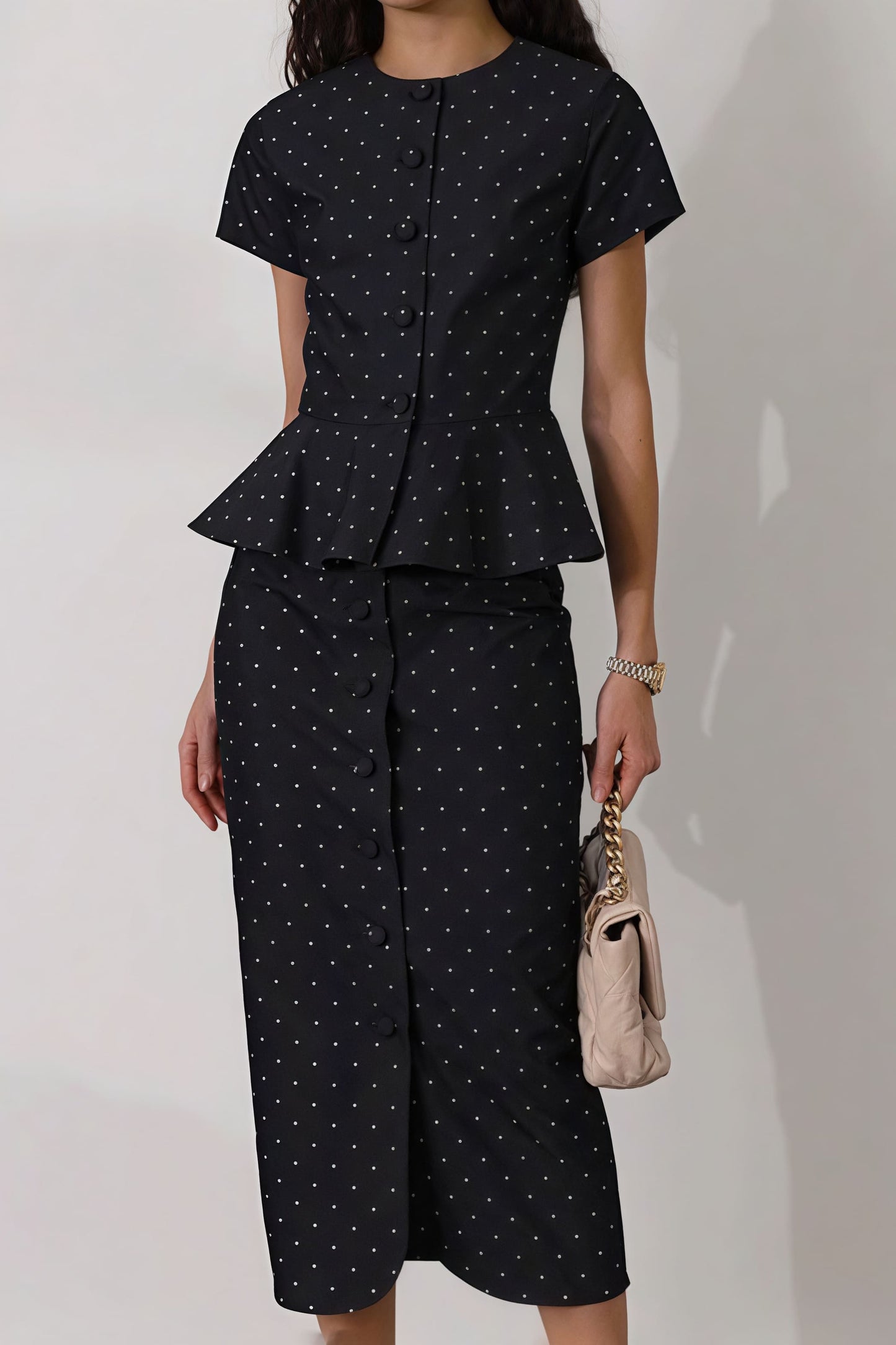 Polka Dot Print Short Sleeve Bodycon Skirt  Set
