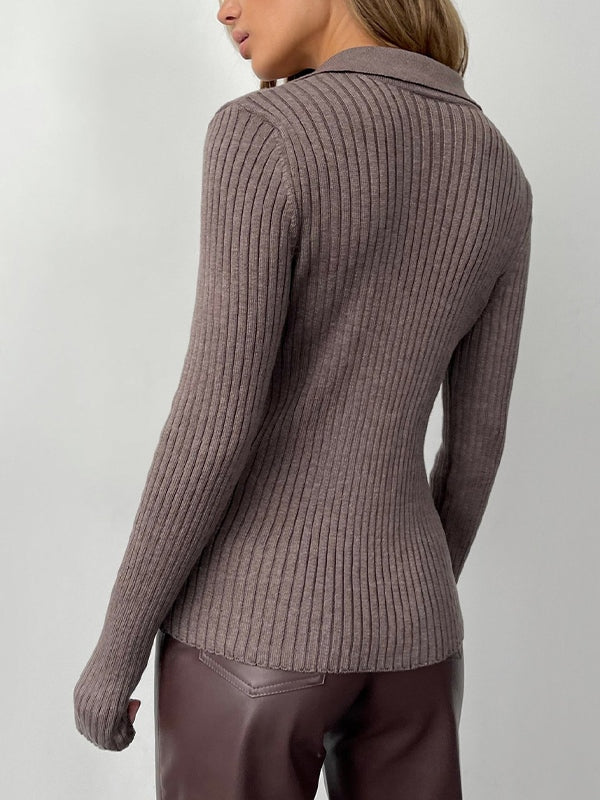 Solid V Neck Ribbed Sweater