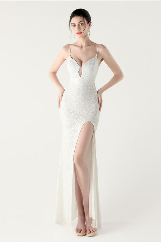 | Sequin V Neck Cross Strap Maxi Dress