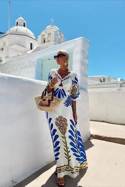 Vacation Floral Print Backless Slim Maxi Dress