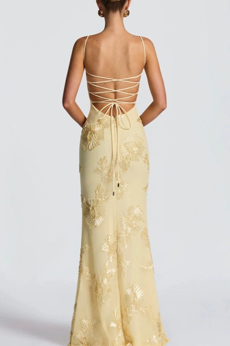 | Strapless Floral Embroidered Maxi Dress