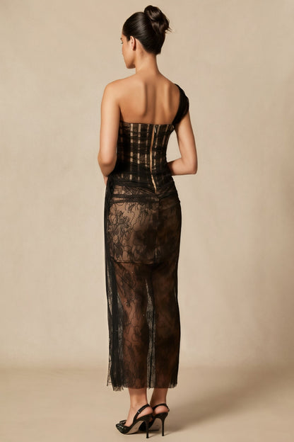 Ezgi One Shoulder Corset Lace Maxi Dress