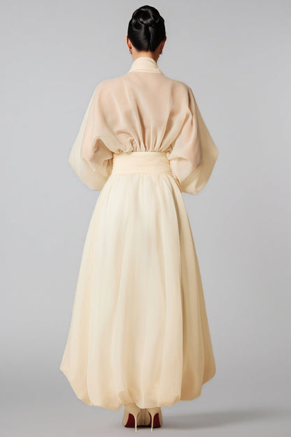 Selma Deep V-neck Puff Sleeve Maxi Dress