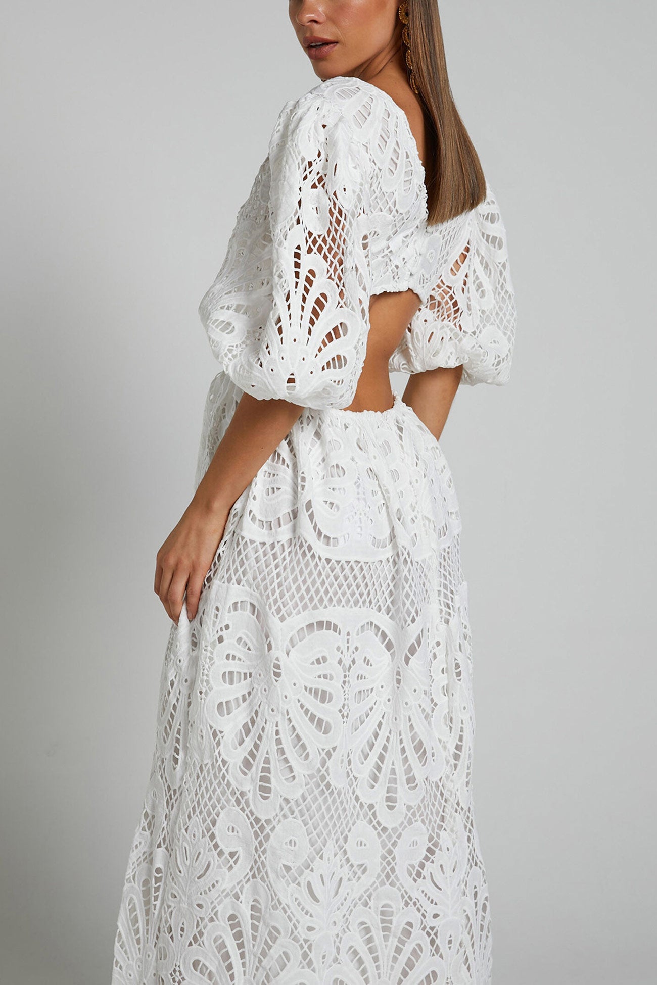 V-neck Lace Embroidery Hollow Waist Dress