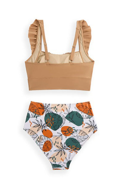 Ruffle Floral Print Swimsuit With Sarong