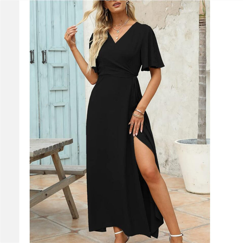 Elegant Bohemian V-Neck Slit Maxi Dress for All Occasions