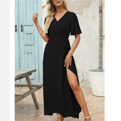 Elegant Bohemian V-Neck Slit Maxi Dress for All Occasions