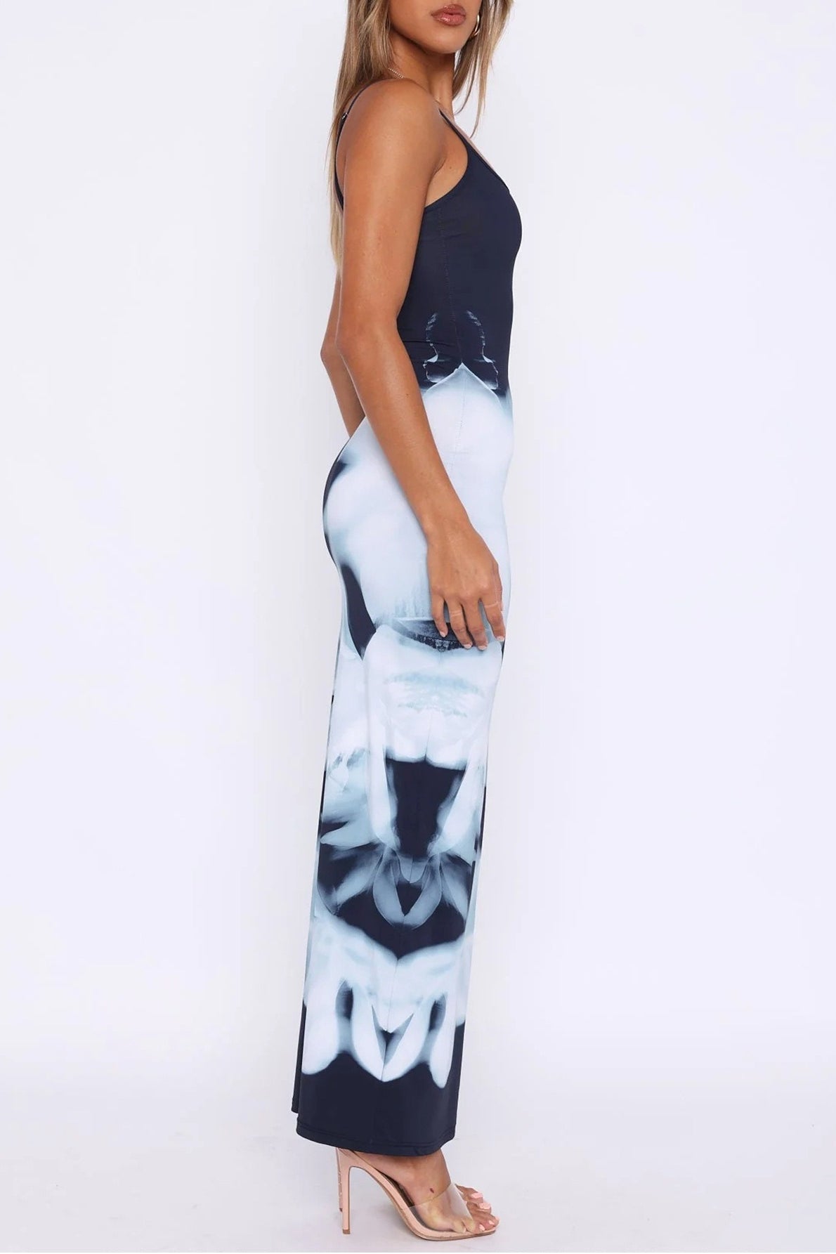 Floral Print Square Neck Spaghetti Strap Bodycon Maxi Dress