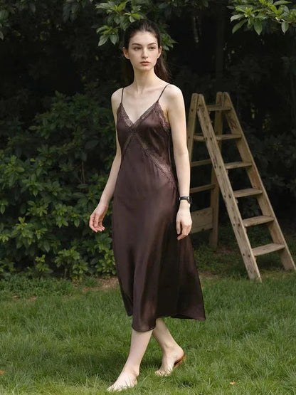 Women’s lace satin midi suspender beach dress