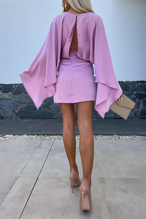 Open Back Batwing Sleeves Waisted Mini Dress
