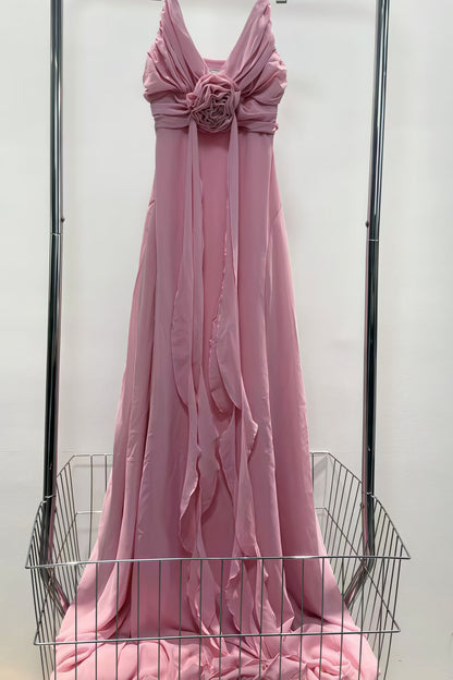 | 3D Rose Flowy Spaghetti Strap Backless Maxi Dress