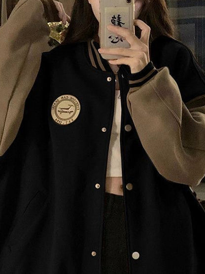 Contrast color loose baseball jacket
