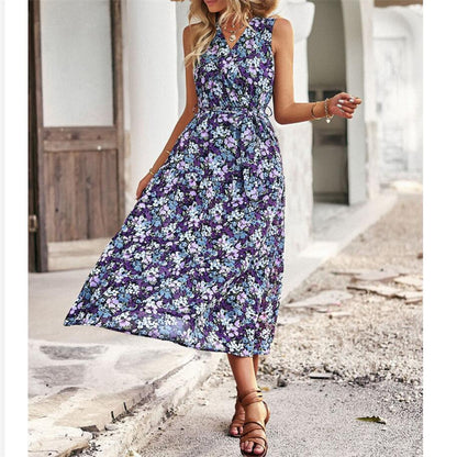 V-Neck Sleeveless Maxi Dress in Vibrant Print Options