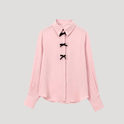 | Polka Dot Bow Tie Blouse – Long Sleeve Chiffon Shirt