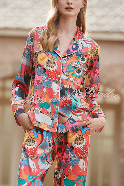 Banquet Cat Print Home Long Sleeved Two-piece Set