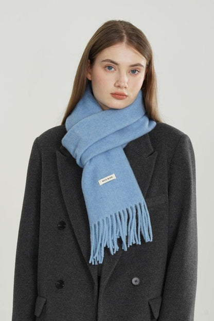 Solid Woven Fringe Wool Blend Scarf